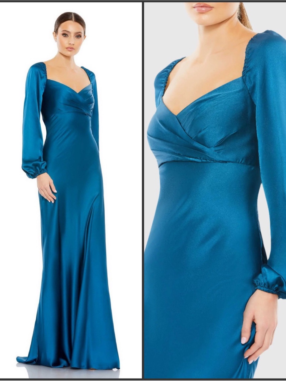 Mac Duggal 495191 Blue Sweetheart Neckline Puff Sleeve Gown Size 16